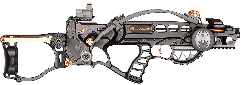 Ravin R18 crossbow profile facing right.