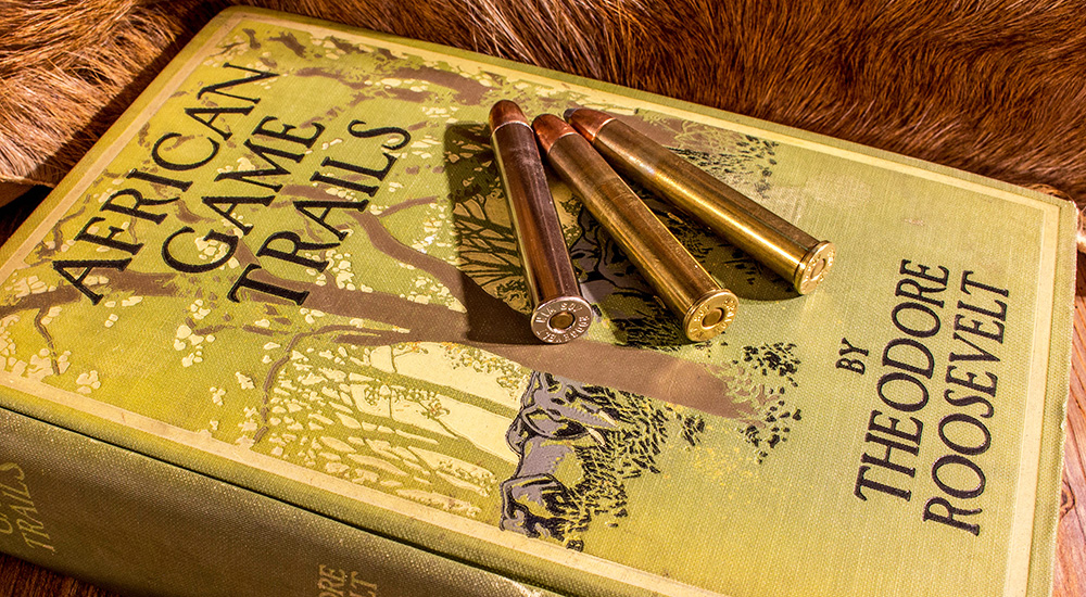 .405 Winchester ammunition cartridges on African Game Trails book.