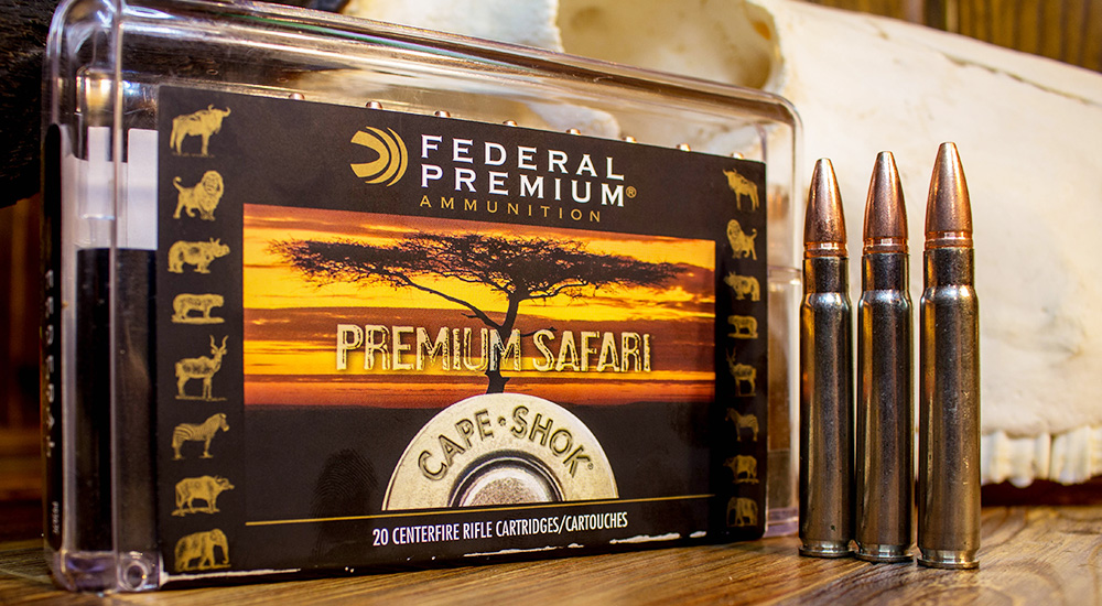 Federal Premium Safari Cape-Shok 9.3x62mm rifle ammunition.