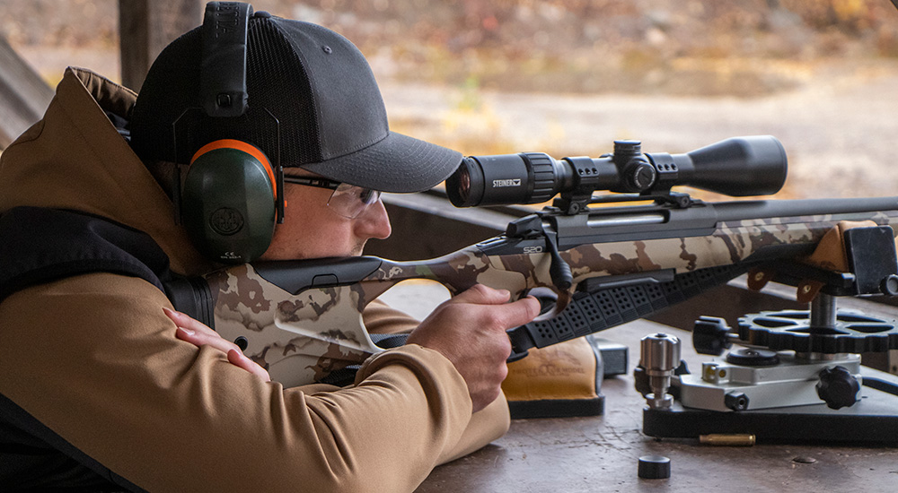 Male shooting Sako S20 Precision rifle.