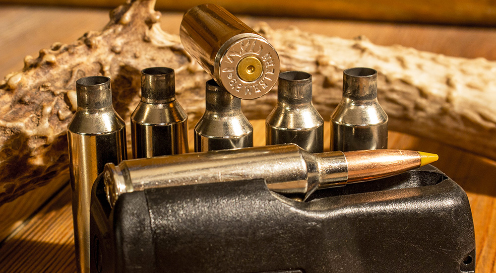 Browning 6.8 Western ammunition in rifle magazine.
