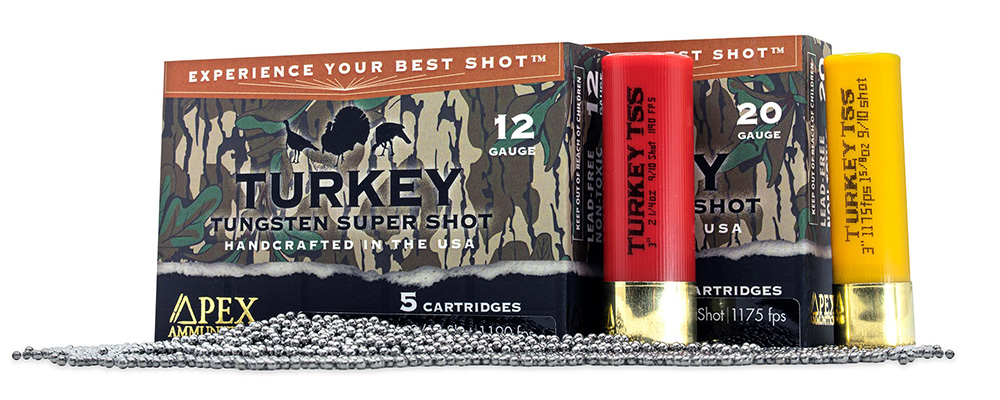 APEX Mossy Oak Greenleaf Turkey TSS shot shell ammunition with pellets.