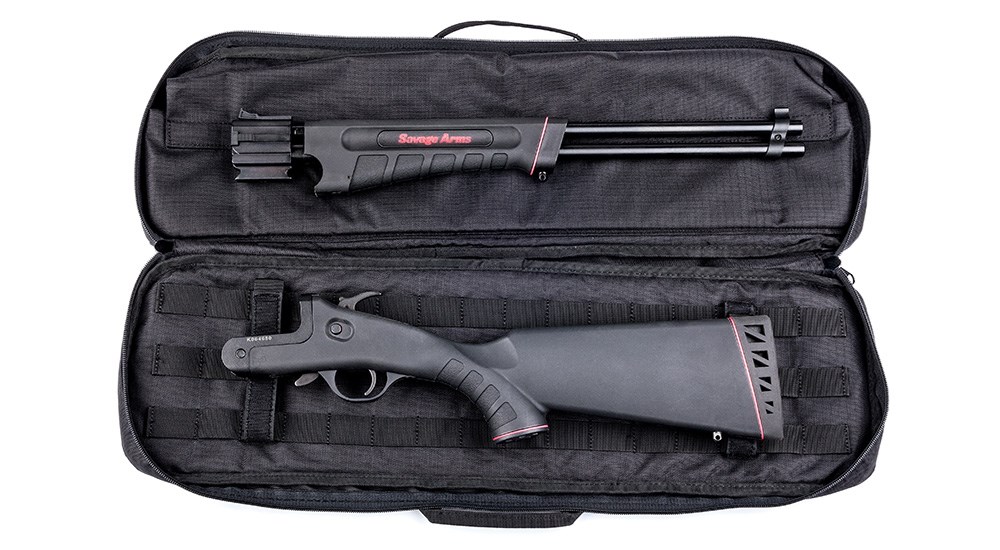 Savage Model 42 Takedown shotgun rifle combo in black carrying case.