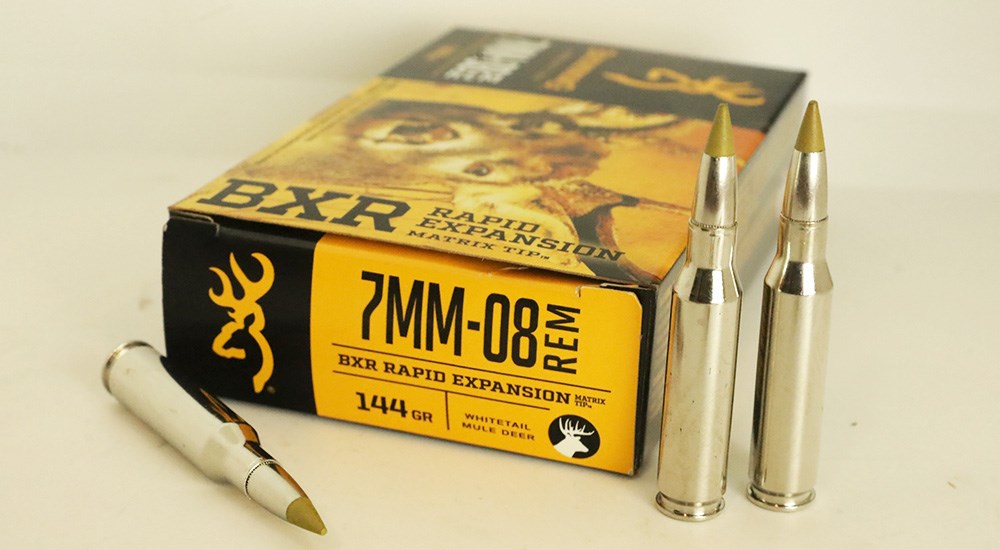 Browning BXR Rapid Expansion 144 grain 7mm-08 Remington ammunition.