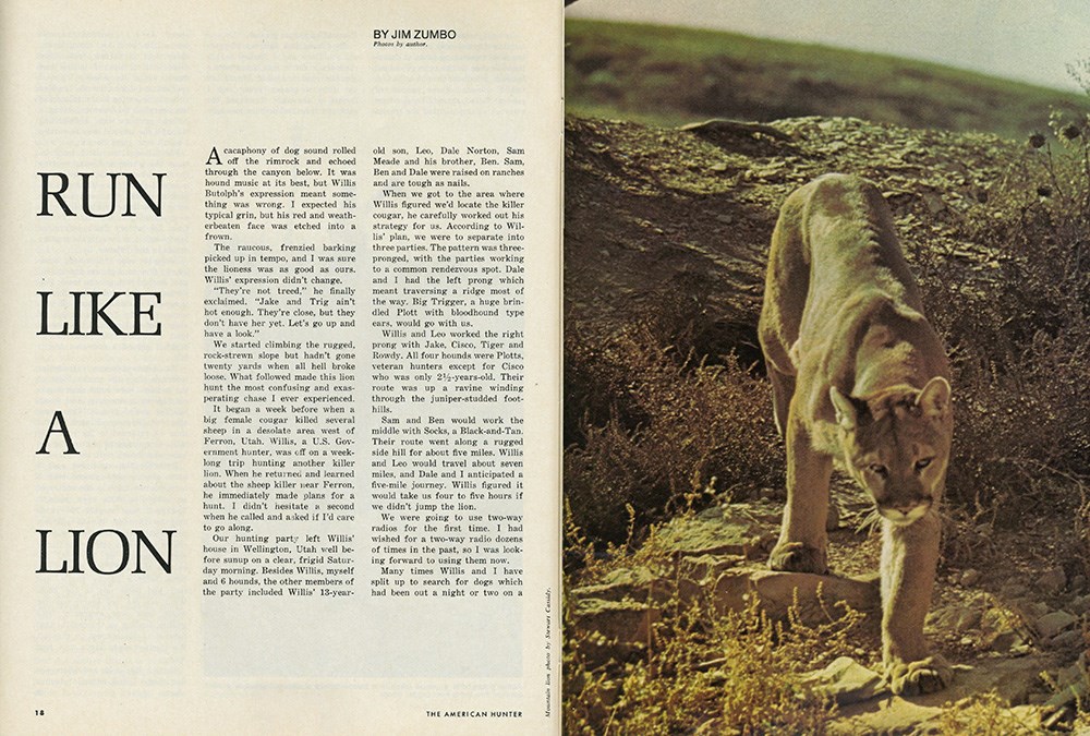 Run Like a Lion article by Jim Zumbo in American Hunter magazine 1970s issue.