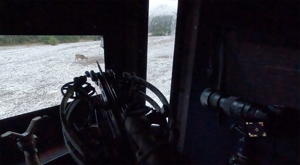 View from deer hunter perspective inside elevated box blind in Kasas.