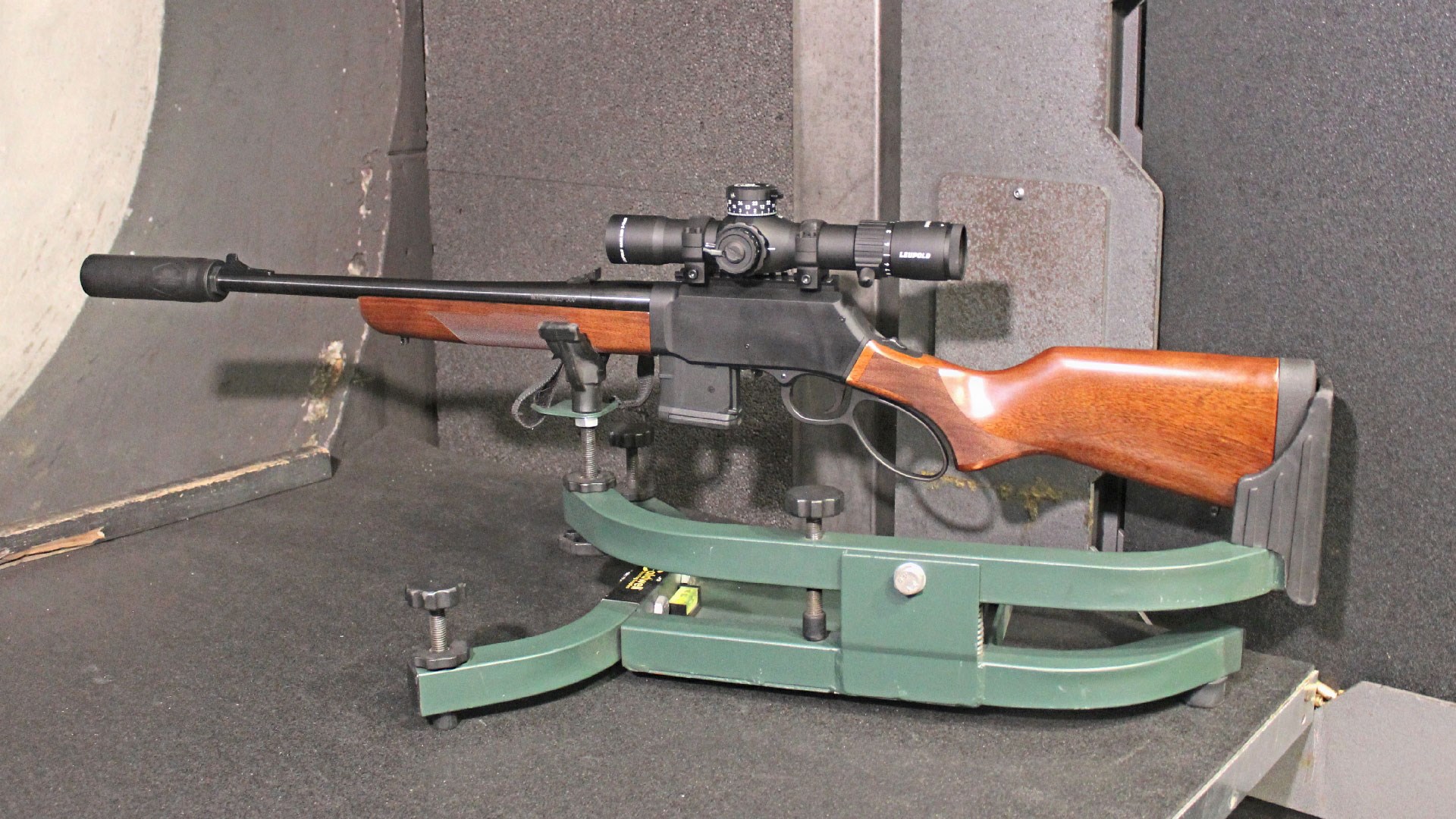 Henry Lever Action Supreme on a bench rest
