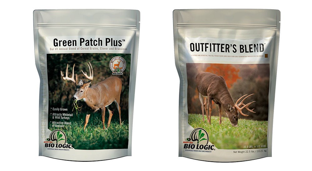 Mossy Oak BioLogic Green Patch Plus, left, and Outfitter's Blend, right, food plot seed