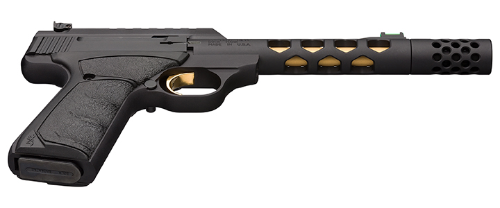 Browning Buck Mark Plus Vision Black/Gold Suppressor Ready Side Angle View