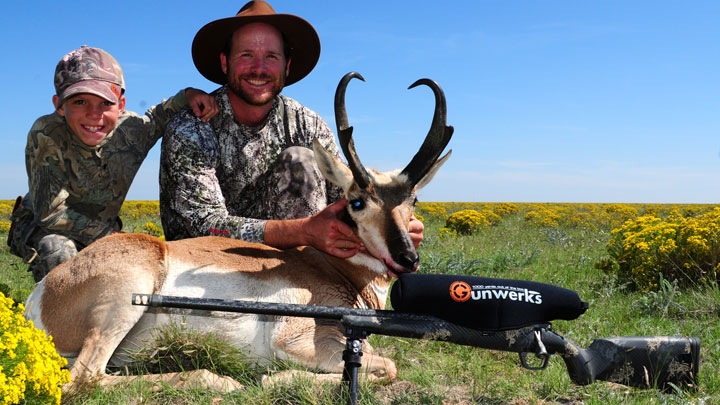 Aram and Son pose with pronghorn