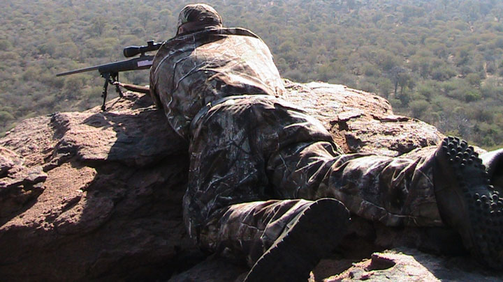 Shooting the Nosler prone off a high rock