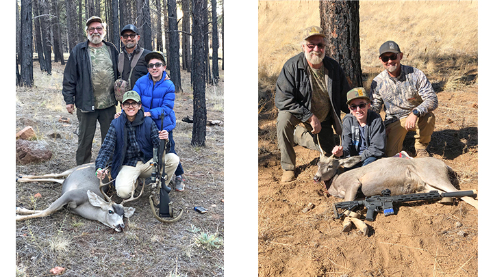 Youth hunters with father and whitetail deer