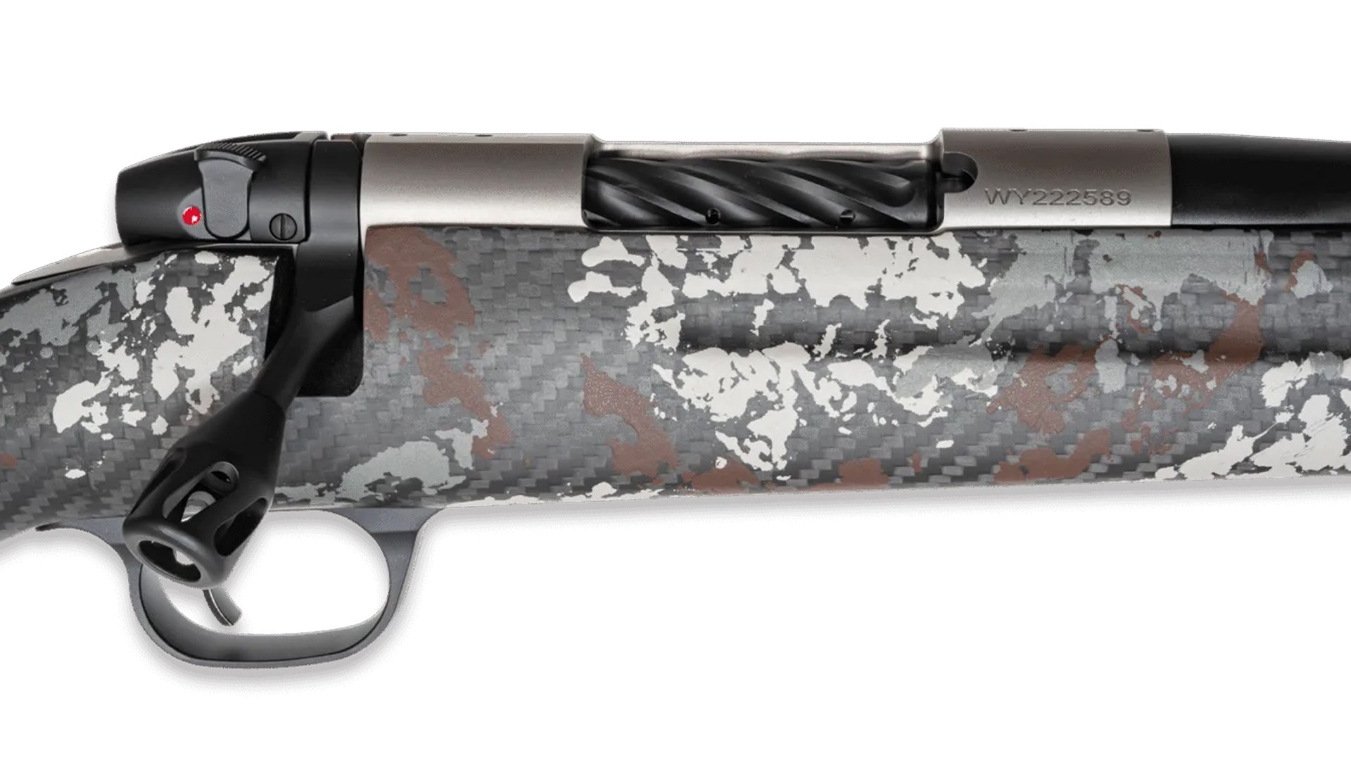 Weatherby Mark V Capra bolt-action rifle receiver stock carbon fiber right-side view camo