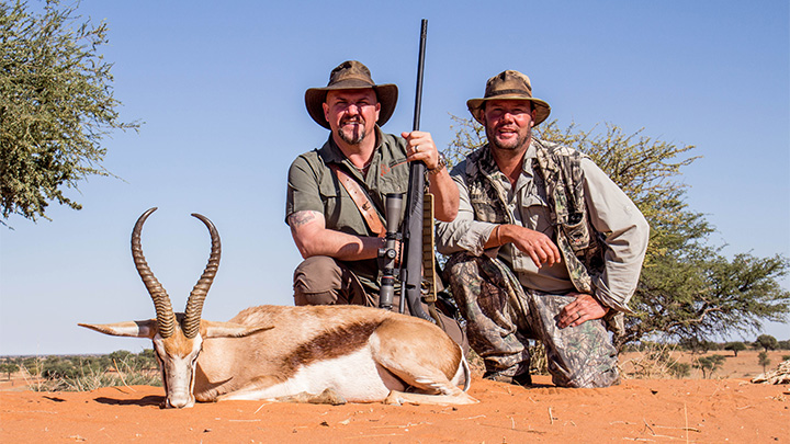 The author, Phil Massaro and Professional Hunter with a Springbok