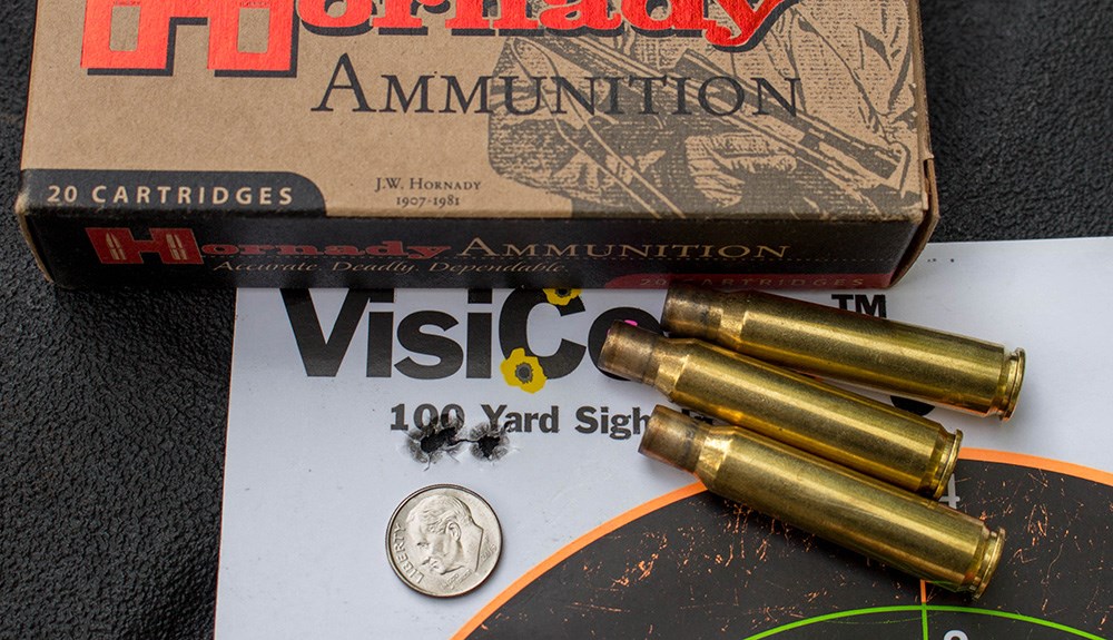target of three shot grouping at 100 yards with Hornady .275 Rigby ammunition.