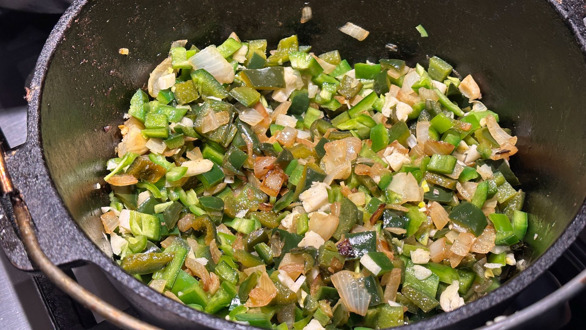 Peppers and Onions in cast iron