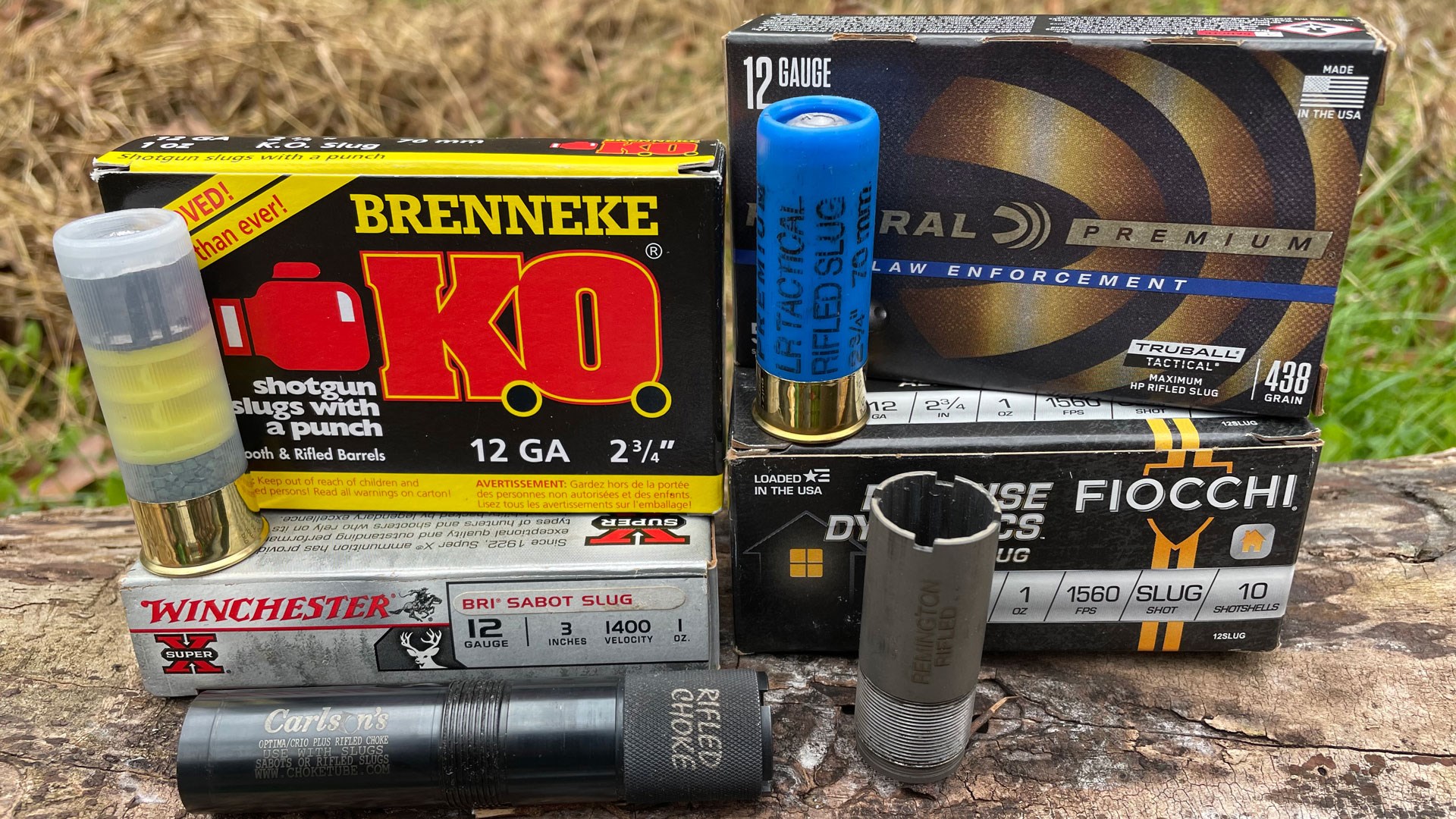 Different brands of rifled slugs and tubes