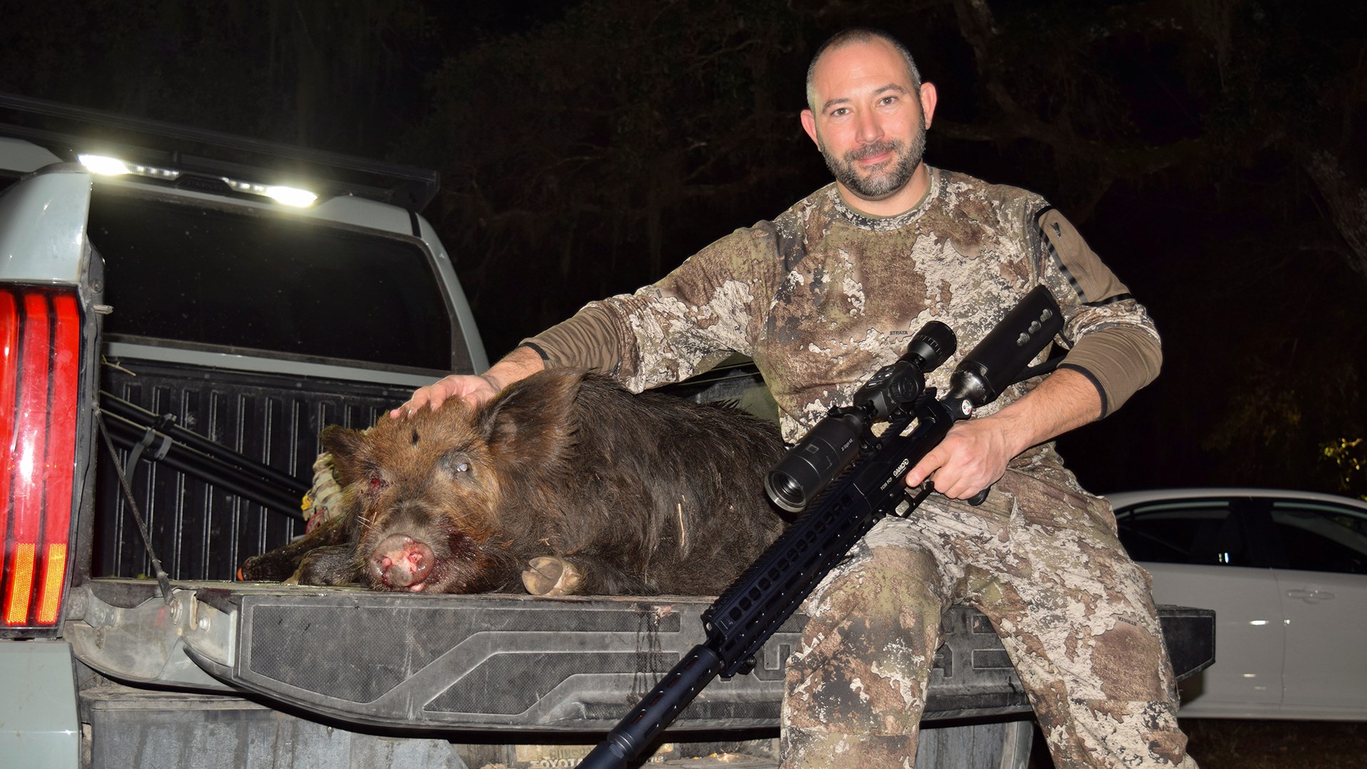 Hog in back of truck