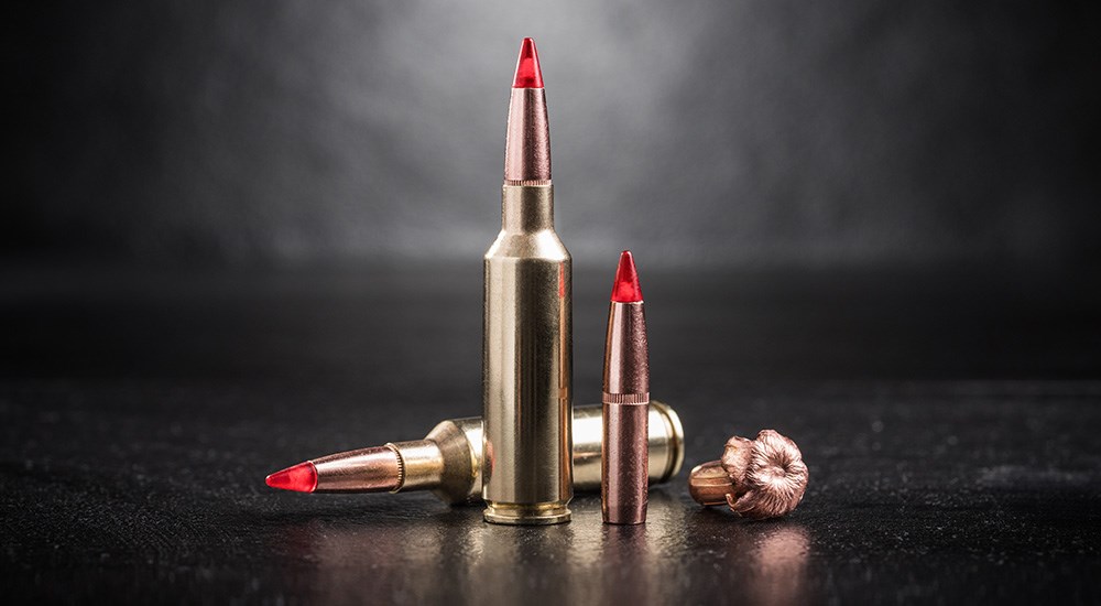 Winchester 6.8 Western Copper Impact ammunition with mushroomed bullet.