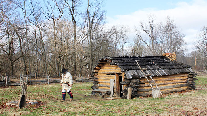 Crockett Tavern in Tennessee, a reproduction of the cabin he was born into.