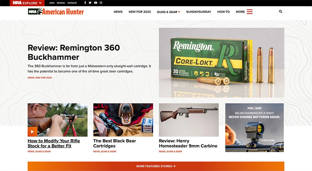 American Hunter website homepage.