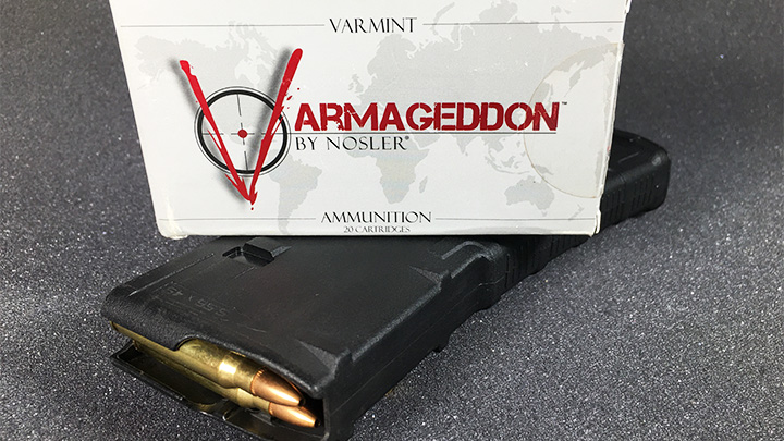 Box of Varmageddon Nosler Ammunition