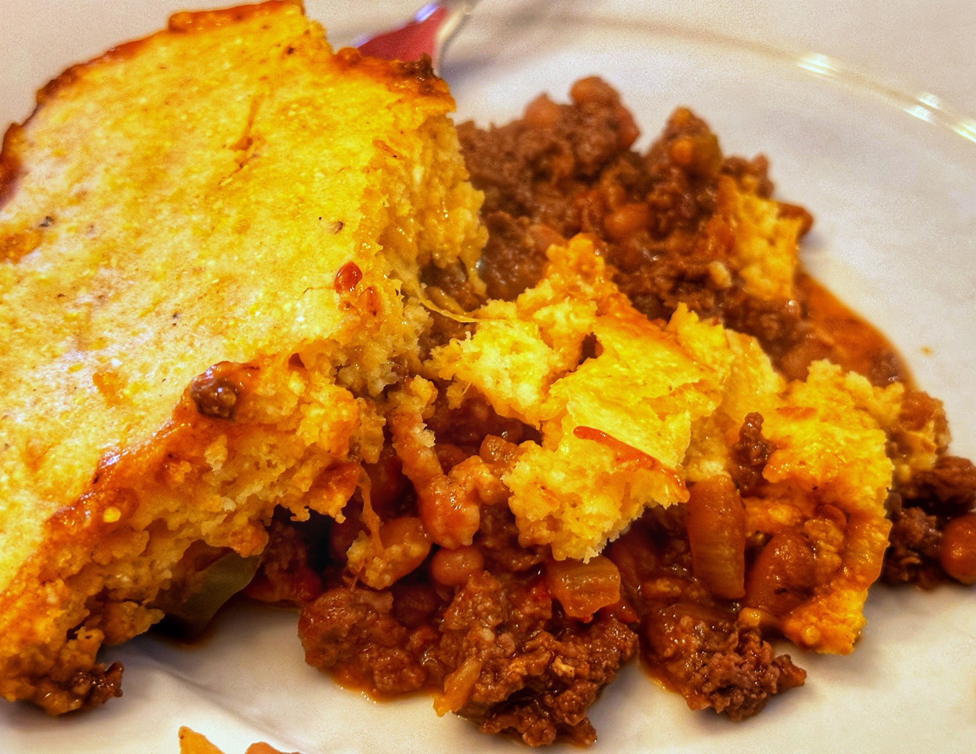 Plated cornbread and beans