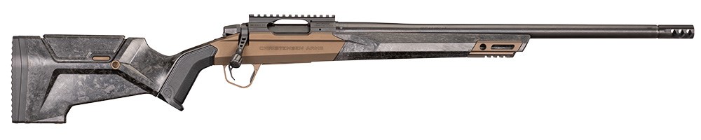 Christensen Arms MHR bolt action rifle full length on white background facing right.