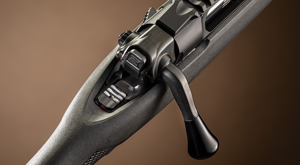 Top view of Savage Impulse Mountain Hunter tang safety and straight pull bolt.