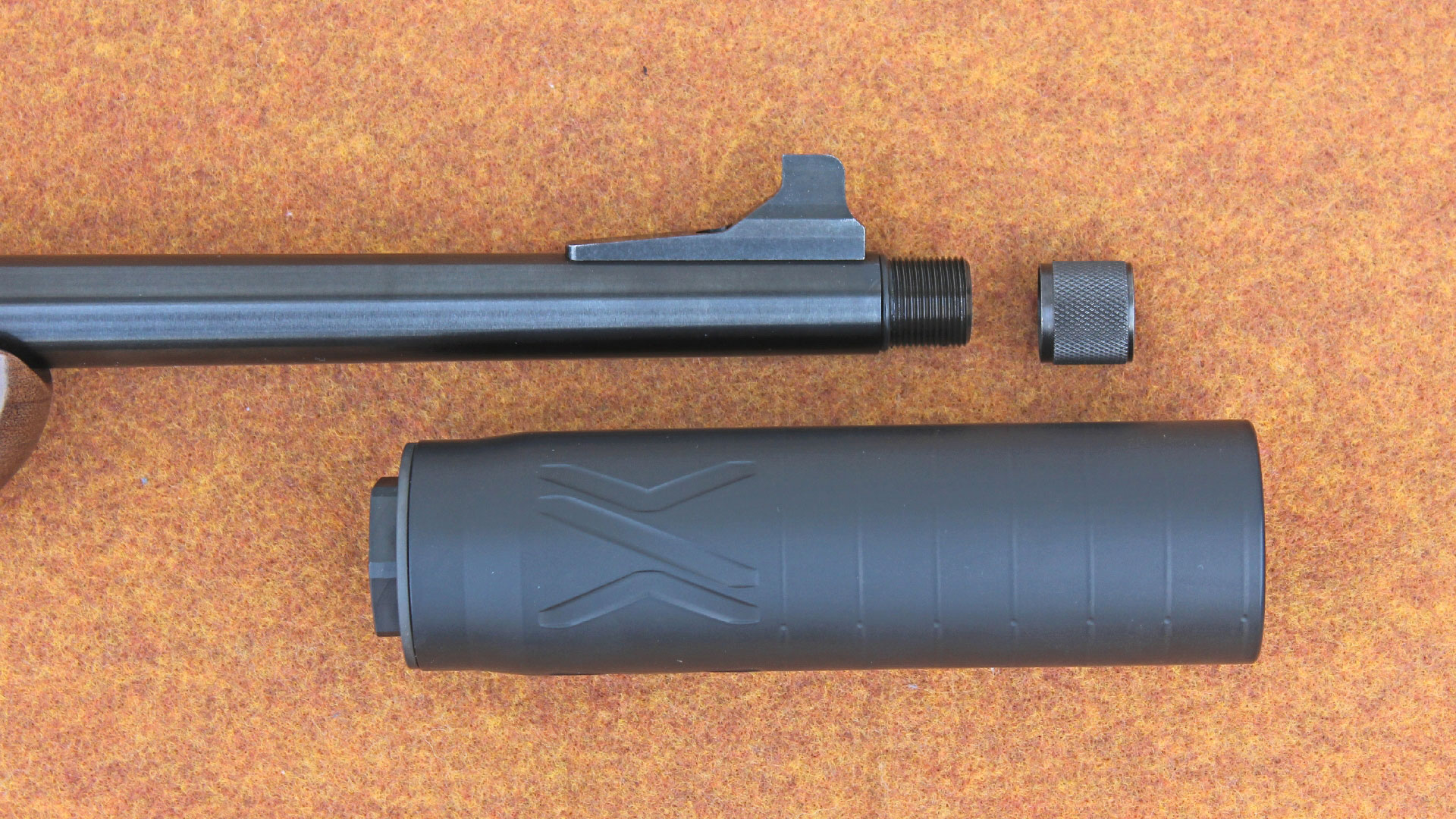 The 5/8x24 TPI threaded muzzle supports sounds suppressors like the titanium Banish Backcountry model shown here.