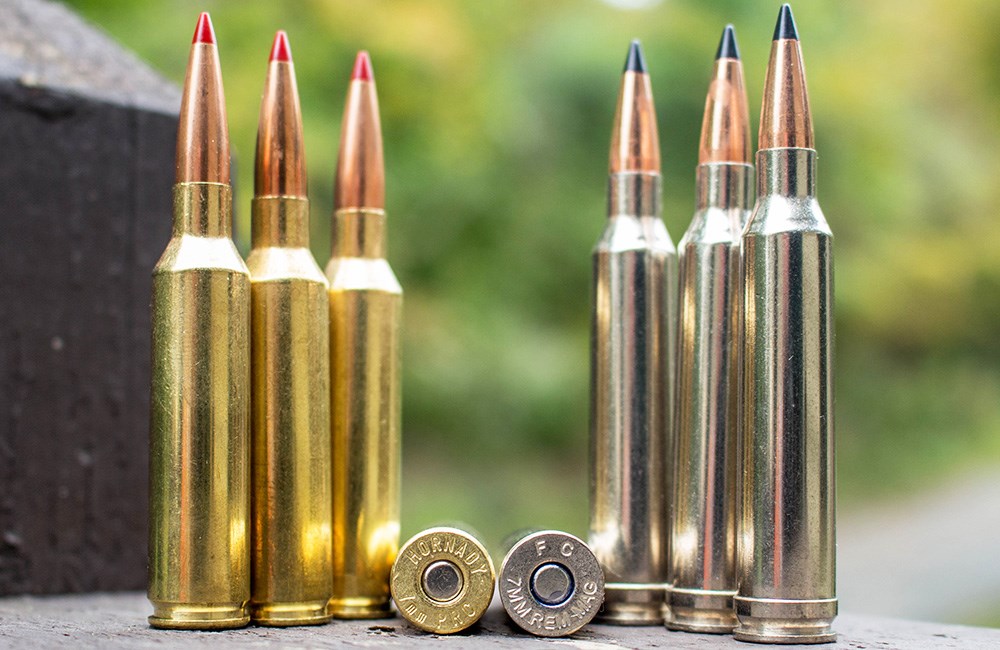 7mm Precision Rifle Cartridge, left, and 7mm Remington Magnum, right, ammunition.