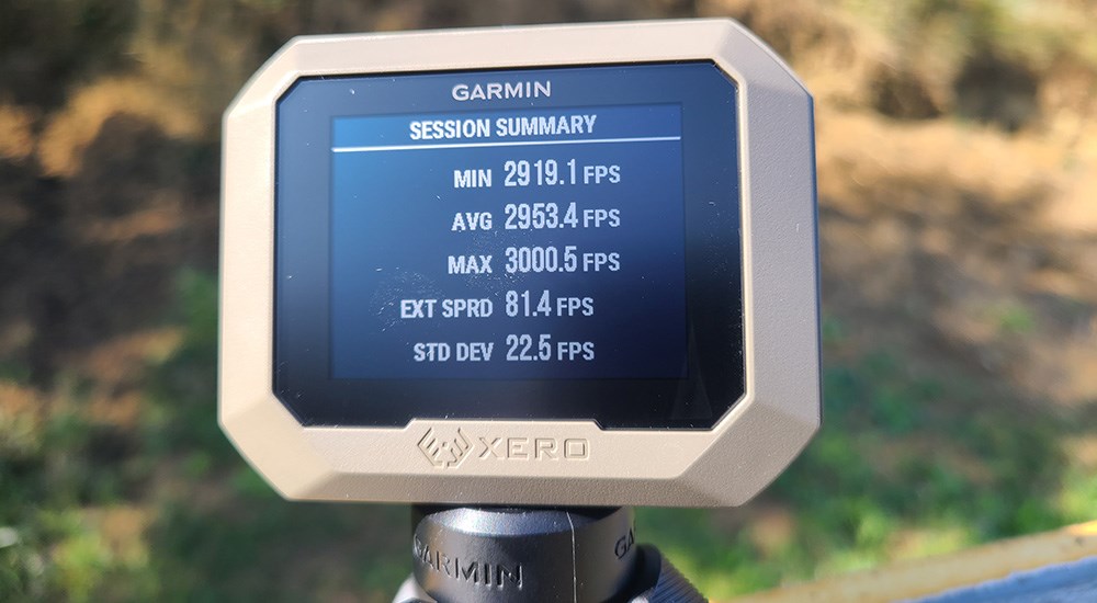 Garmin Xero chronograph screen view of session summary.