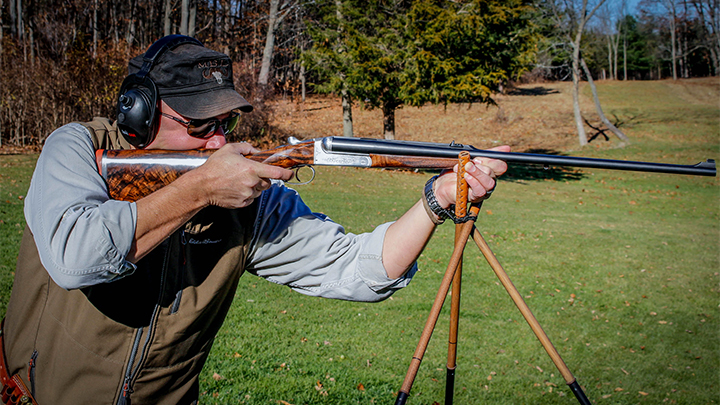 Hunter demonstrating proper length of pull on Heym rifle