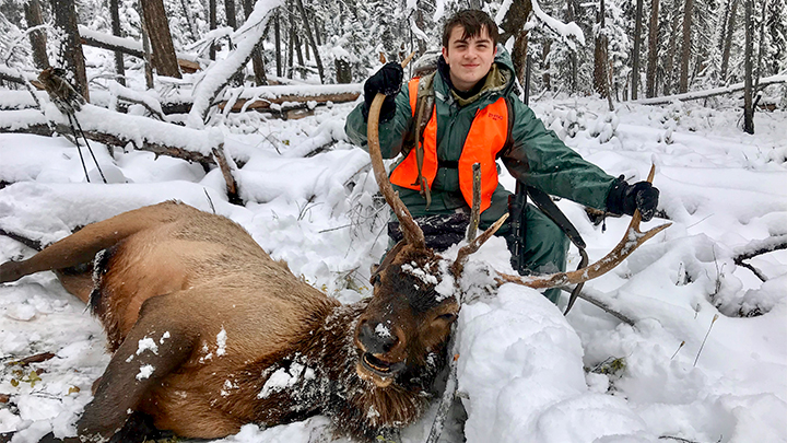 15-year-old hunter with first bull elk taken in Montana