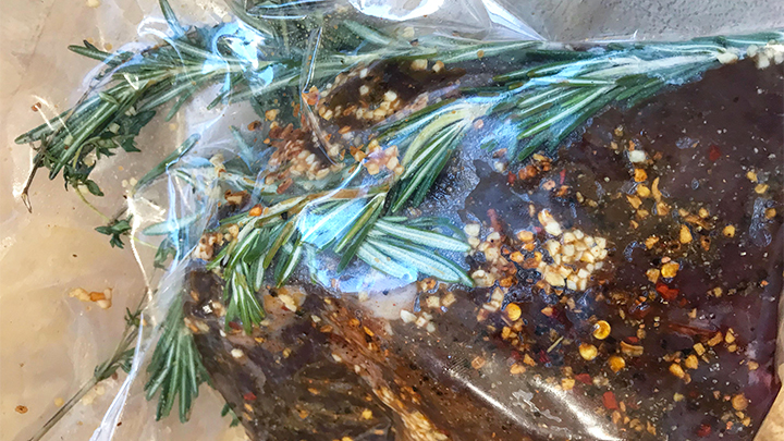 Meat and Herbs in Vacuum-Sealed Sous Vide Bag