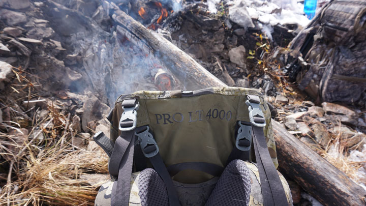 Pack drying in front of fire