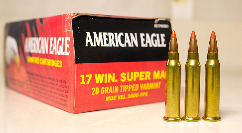 American Eagle 20-grain .17 Winchester Super Magnum ammunition.