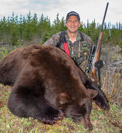 Author Scott Haugen has shot more than 50 bears–including grizzly, coastal browns, a polar bear and a number of black bears–and has photographed and observed countless others. Every one of his five checkpoints were confirmed before pulling the trigger on this monster color phase black bear.