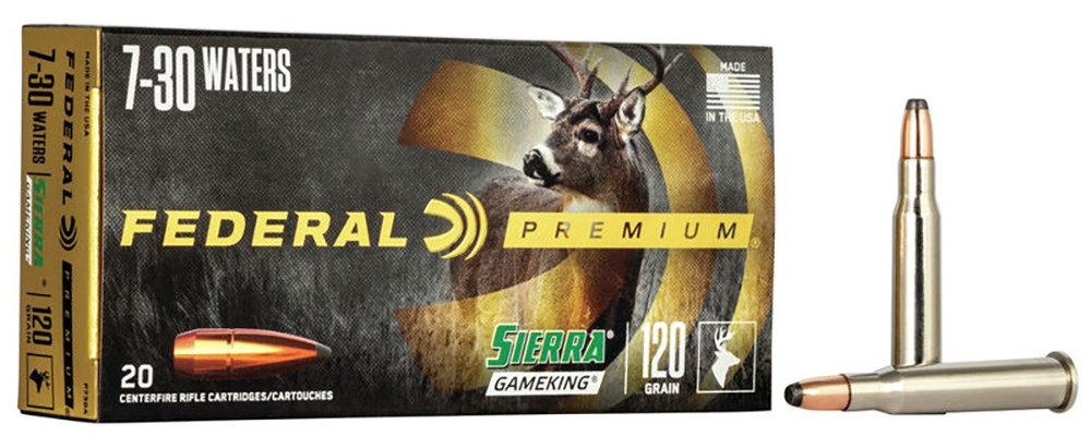 Federal Premium Sierra GameKing 120-grain 7-30 Waters ammunition.