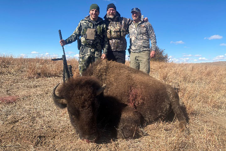 Buffalo downed in front of three hunters