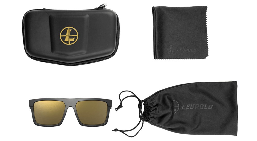 Leupold performance eyewear sunglasses with case and cleaning cloth.