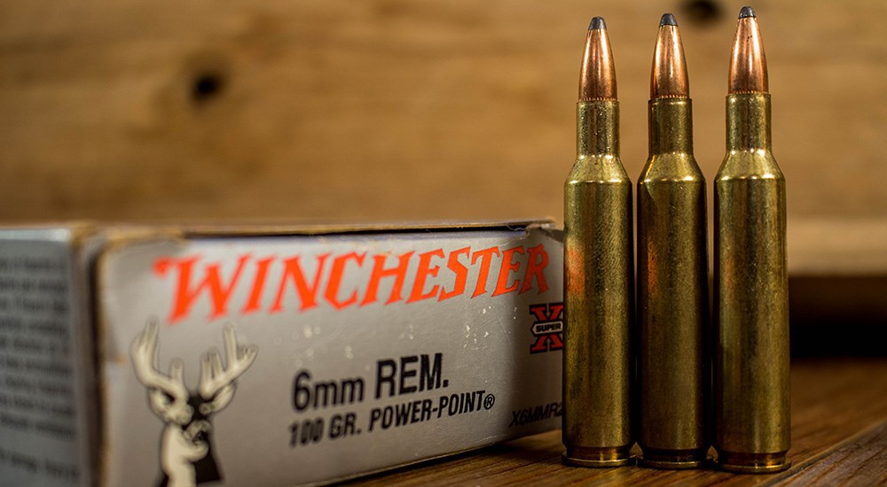 Winchester 6mm Remington Power-Point 100-grain ammunition.