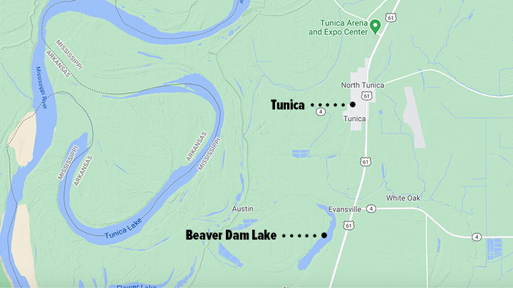 Map of Beaver Dam Lake, Mississippi