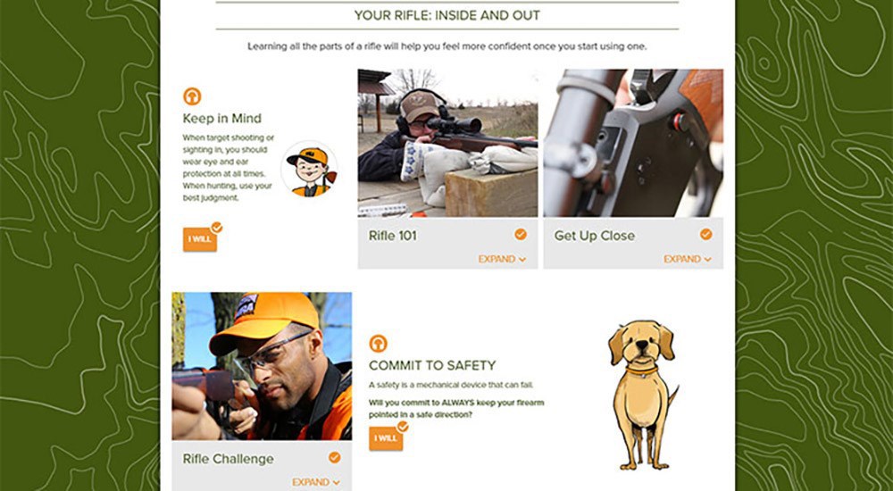 NRA Online Hunter Education Course "Know Your Rifle Inside and Out" webpage screenshot.