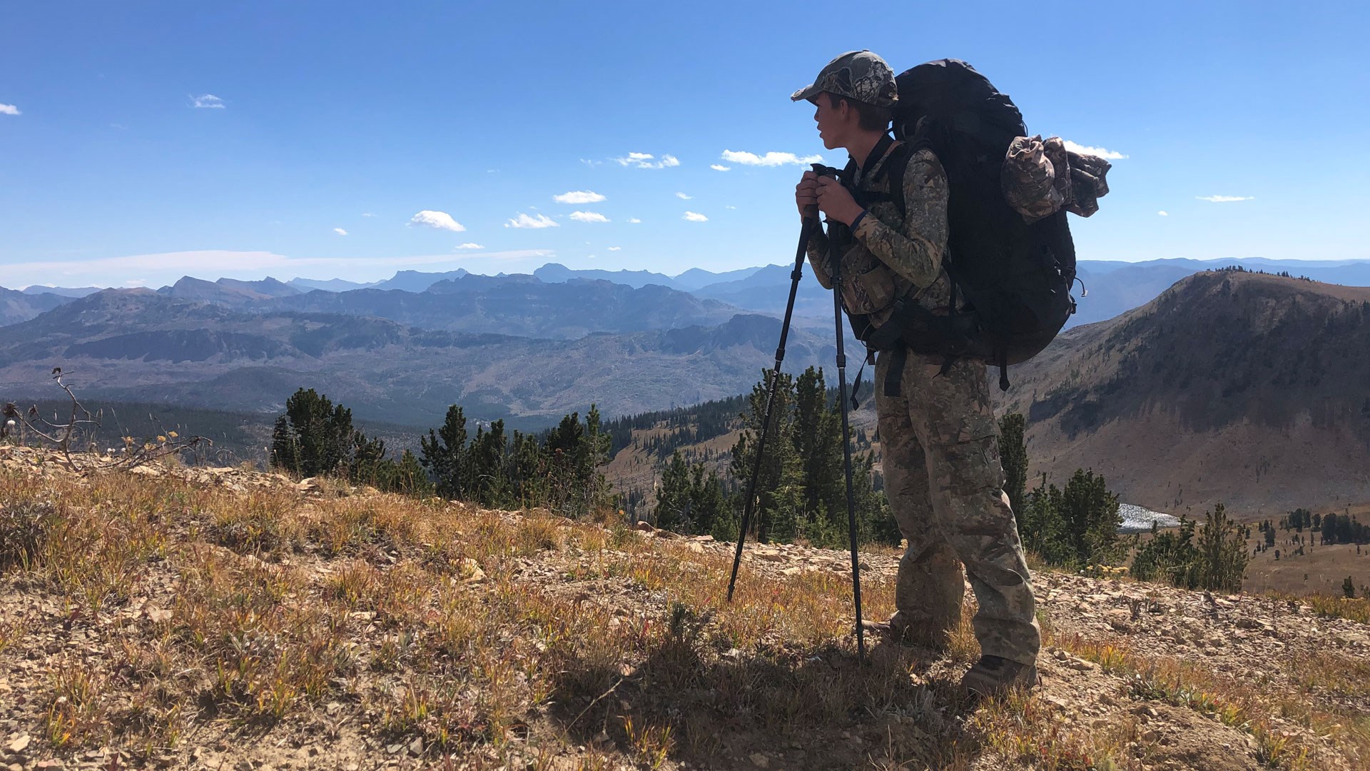 Backpacker in the Montana mountains