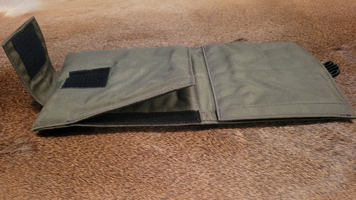 Safepacker with anti-bind velcro strip open for display
