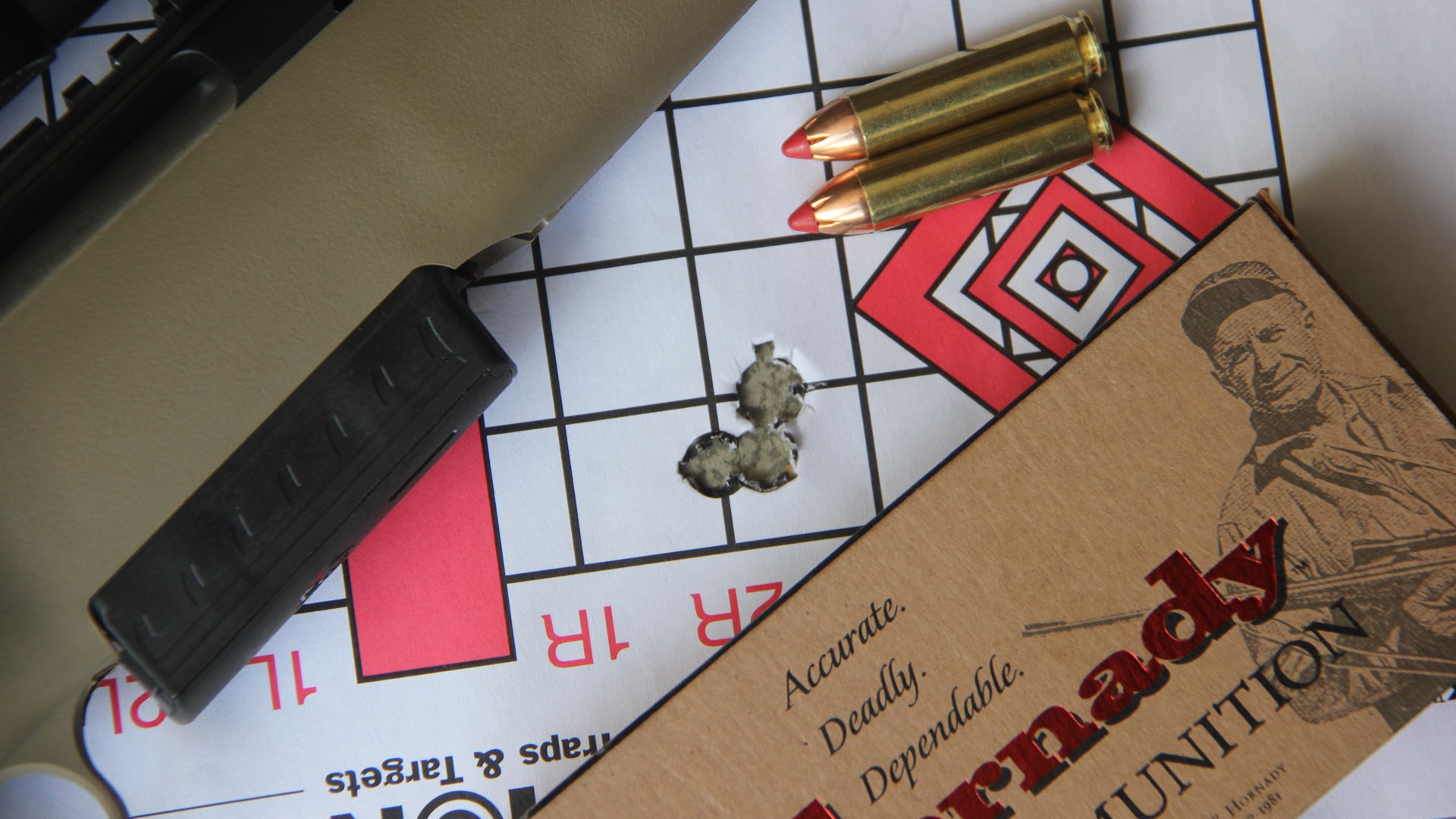 .450 Bushmaster cartridges alongside group