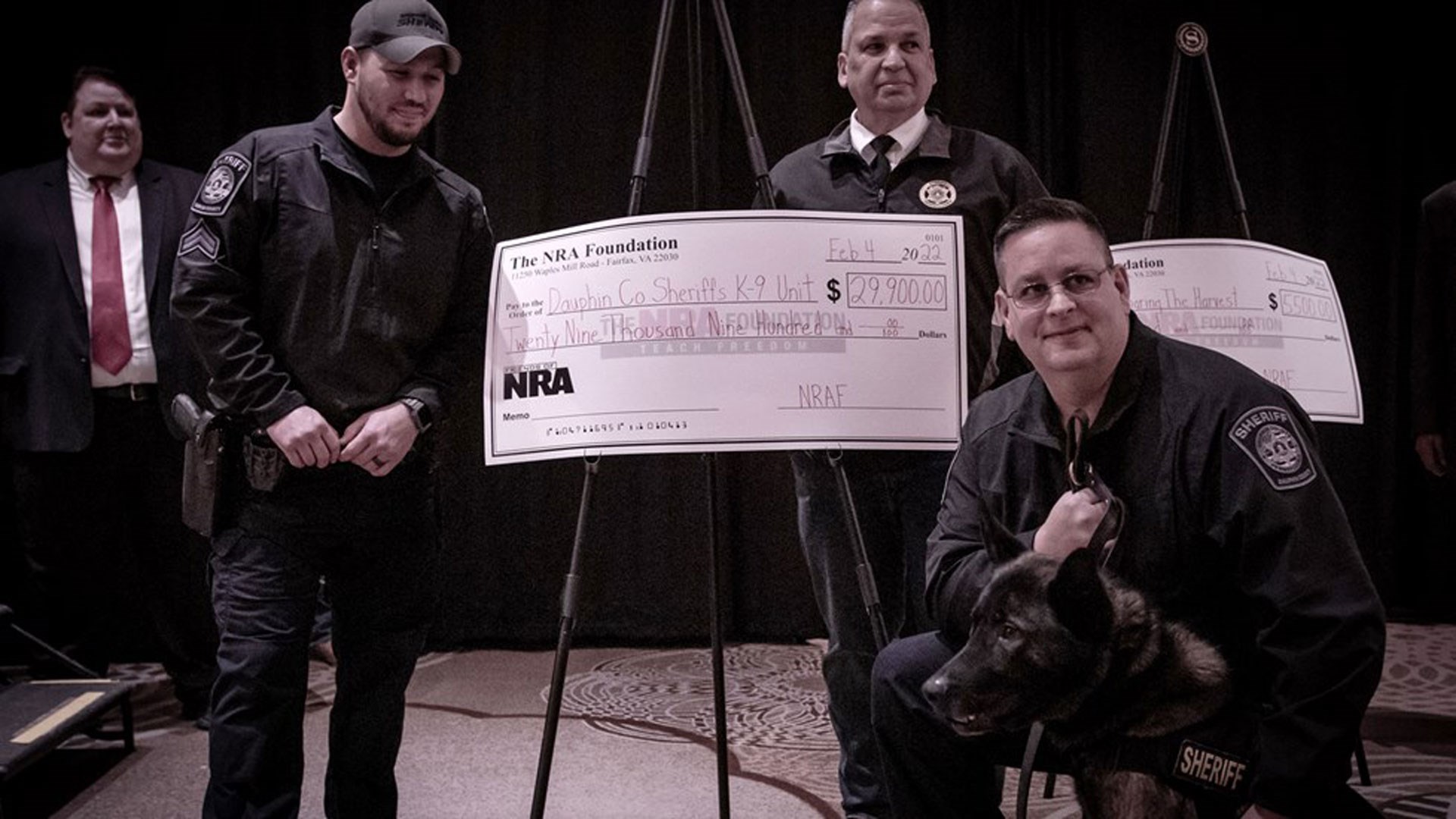 During the ceremony, members of the Dauphin County Sheriff’s Department K-9 Unit were presented a $29,900 grant from the NRA Foundation.