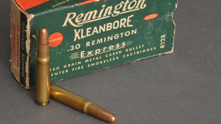 30 Remington in an antiquated green box with red accenting