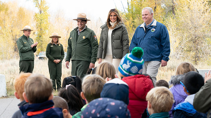 First Lady Melania Trump and Interior Secretary David Bernhardt join students on visit to Grand Teton National Park